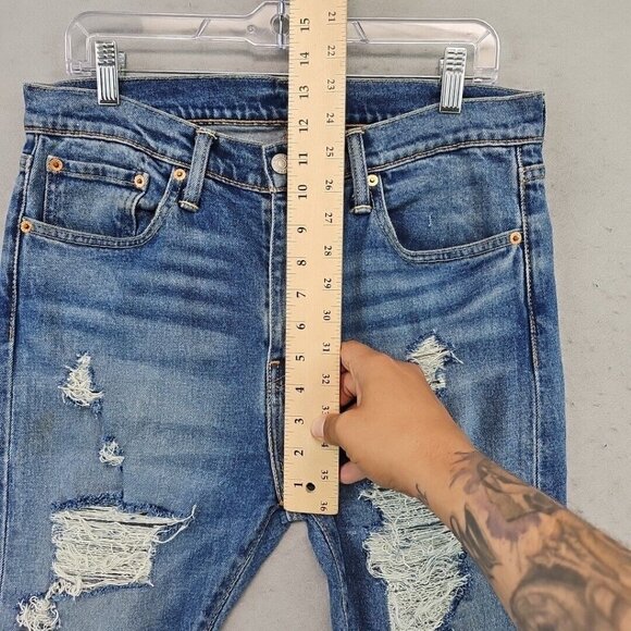 Custom Levi's Womens 33 Blue Distressed Front & Back Rhinestone Fringe Festival - Picture 10 of 16